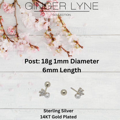Marquise CZ Flat Back Earrings 18g for Cartilage Helix Tragus Lobe Gold Plated Sterling Silver 1 pair by Ginger Lyne - Silver