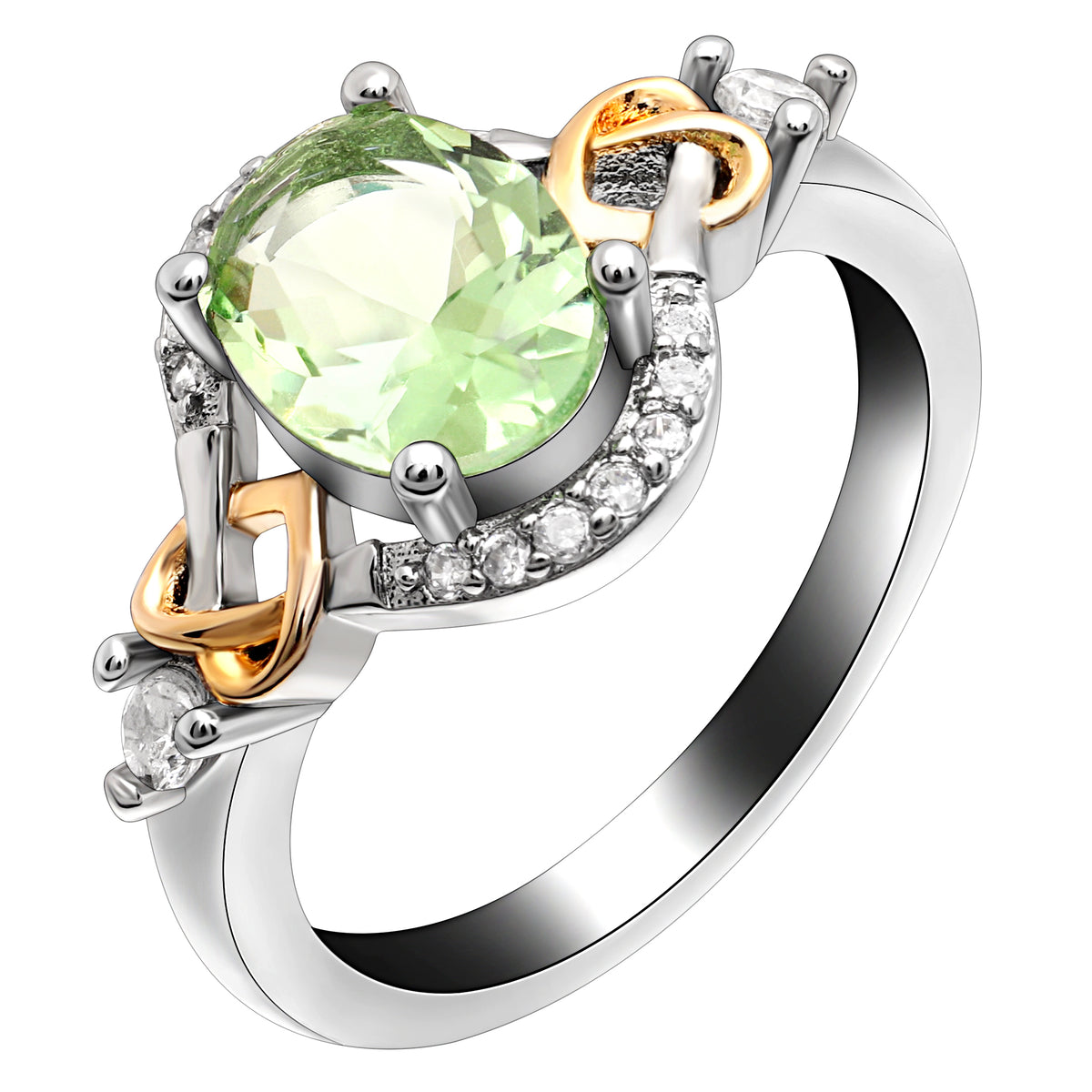 GreenCubicZirconiaOvalStatementRingTwoTonePlatedBirthstoneRingSize9forWomenbyGingerLyne_Green-1