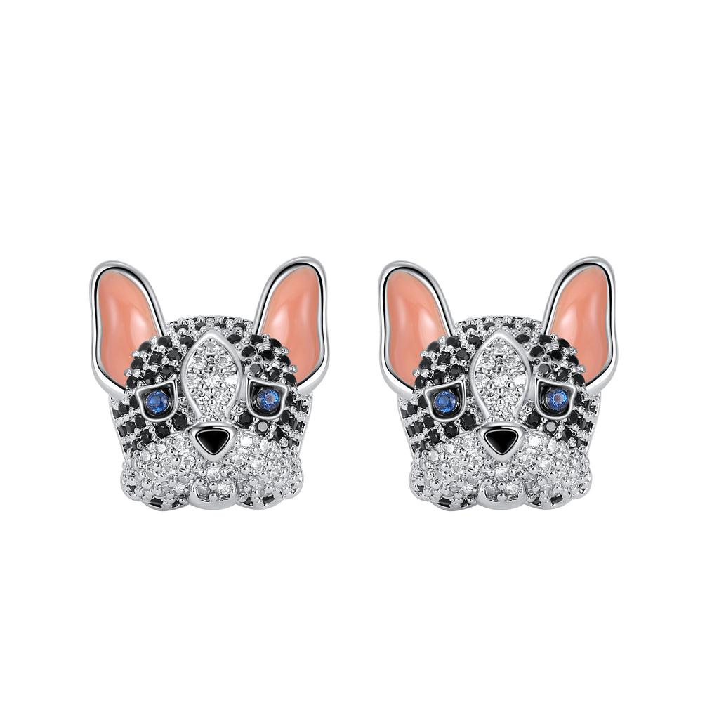 Frenchie Stud Earrings French Bulldog White Dog Cubic Zirconia Girls Ginger Lyne Collection - Frenchie-White