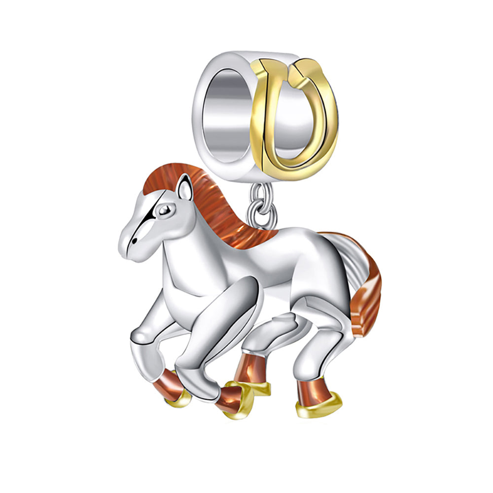 Pony Horse Charm European Bead Three Tone Gold Sterling Silver Girls Ginger Lyne Collection
