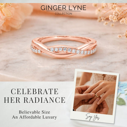QueenaSterlingSilverWeddingBandforWomenHalfEternityCzAnniversaryRingbyGingerLyneCollection_RoseGoldoverSilver-4