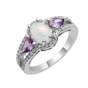 Chelsey Ring White Oval Shape Fire Opal Purple Cz Womens Ginger Lyne Collection - White,10