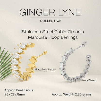 Marquise Hoop Earrings for Women CZ Gold over Silver Stainless Steel Ginger Lyne Collection - Silver