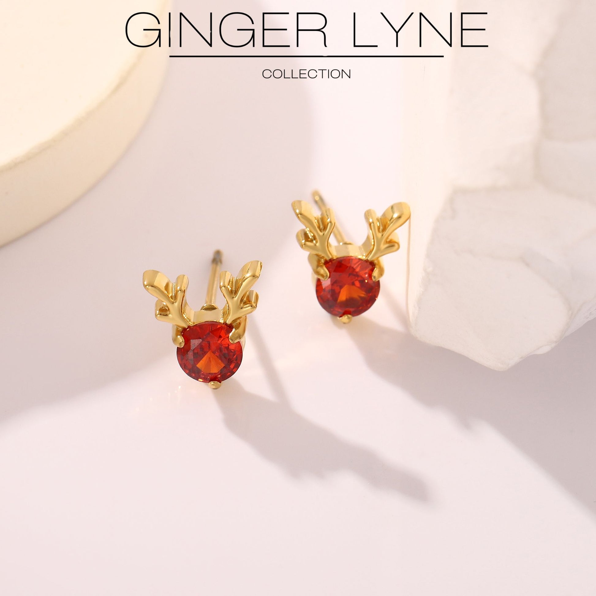 RudolphReindeerEarringsforWomenGoldPlatedStainlessSteelStudRedCZbyGingerLyne_Gold-3