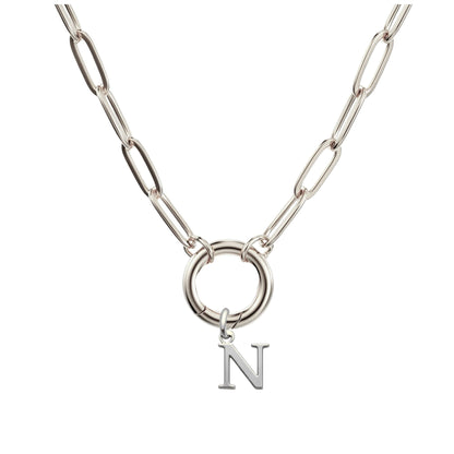 PaperclipLinkCircleCarabinerIntialLetterCharmHolderNecklaceforWomenStainlessSteel20"GingerLyne_Silver-N-1