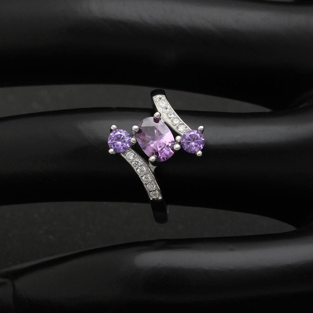 Birthstone Ring for Women Statement Ring 3 Stone Sterling Silver Cz Ginger Lyne Collection