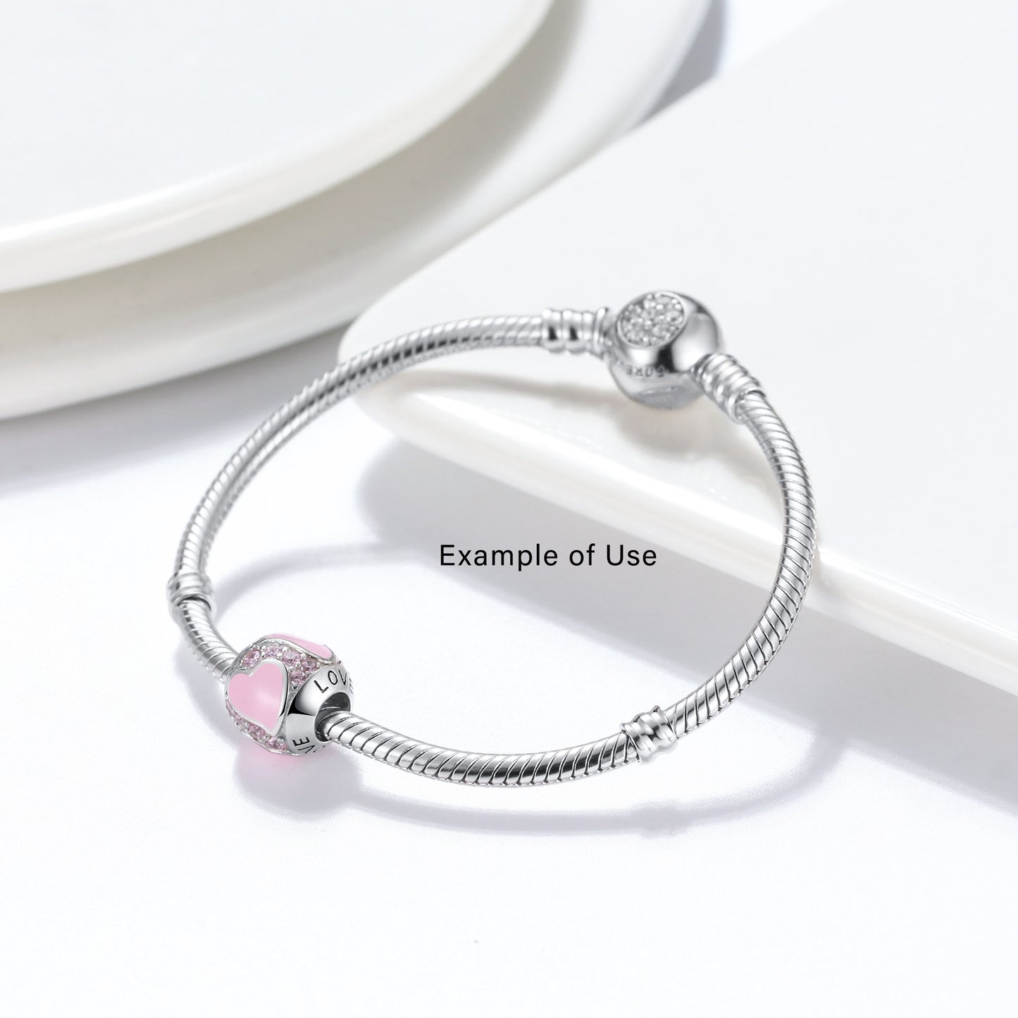 Love Heart Charm European Bead Sterling Silver Pink CZ Ginger Lyne Collection