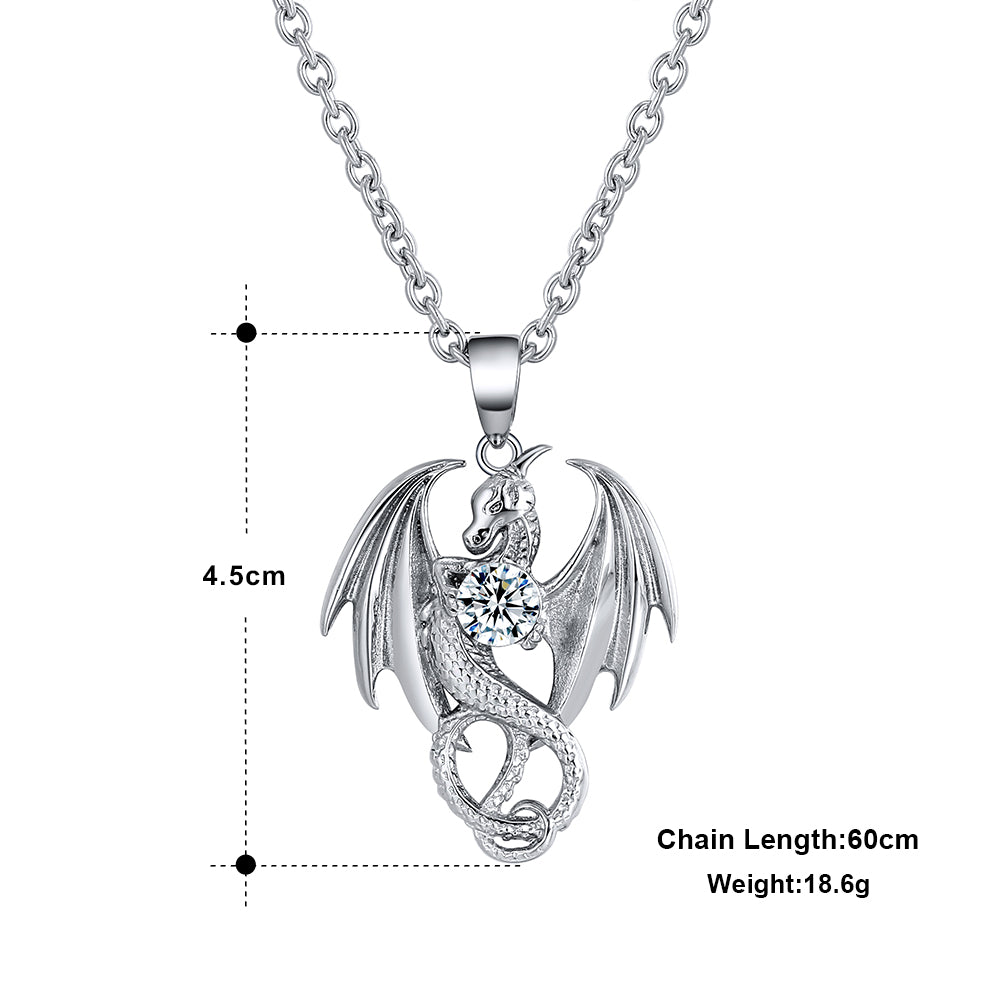 Dragon Necklace for Men or Women Stainless Steel Cz Punk Gothic Ginger Lyne Collection