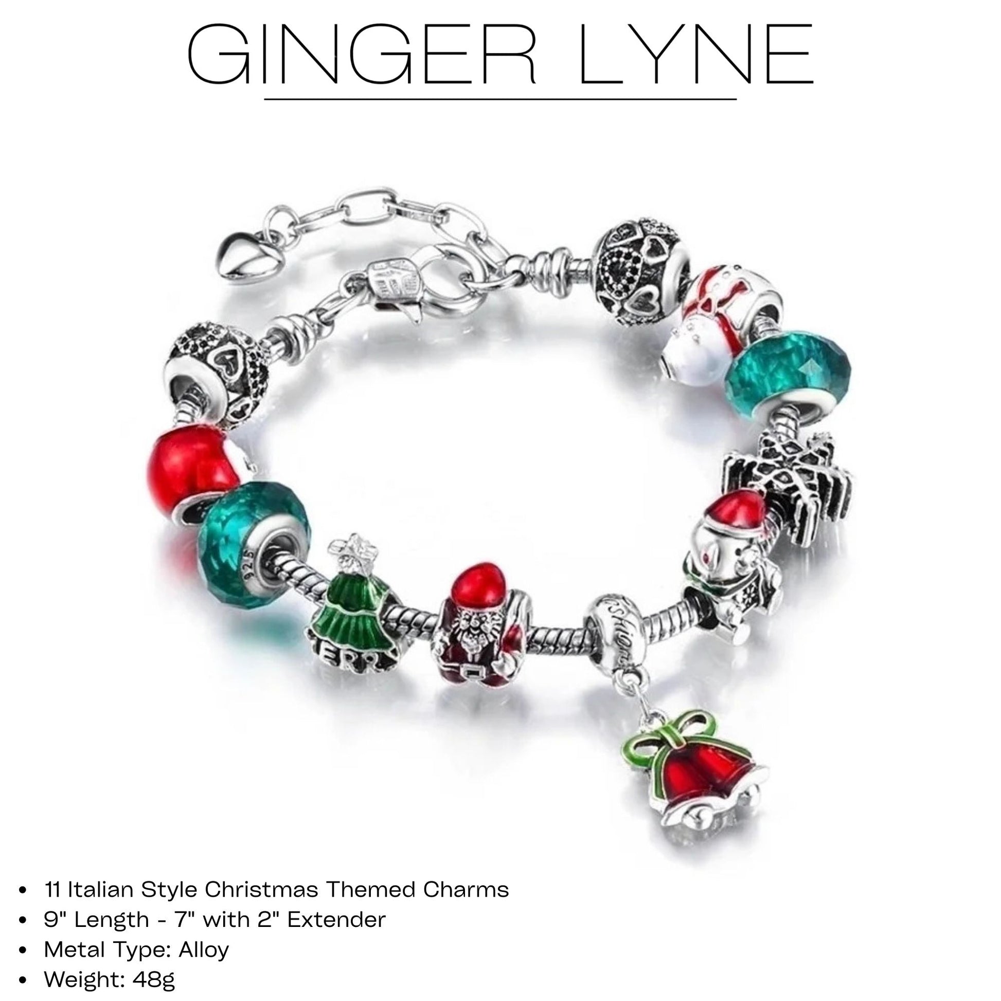 ChristmasCharmBraceletforWomenbyGingerLyne9"AlloyColorfulSantaHolidayItalianStyleBeads_Multi-color-4