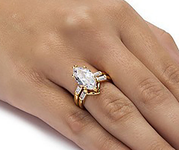 Nicole Wedding Ring Set for Women Marquise Baguette Cz Engagement Ring and Band by Ginger Lyne