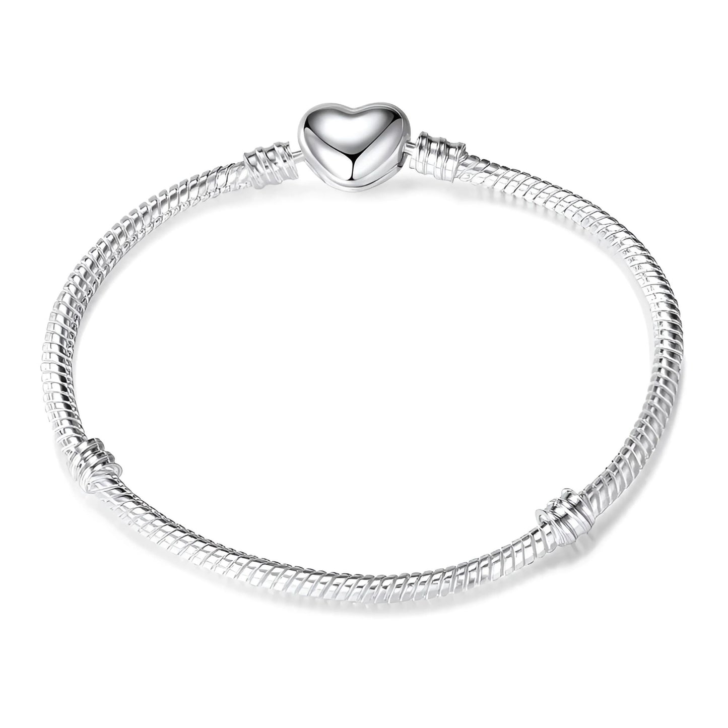 SnakeCharmBraceletWithHeartClaspSilverPlatedFitsStandardEuropeanBeadsGingerLyneCollection-17cm=6.69inch-17cm=6.69inch-Silver_17cm=6.69inch-Silver-1