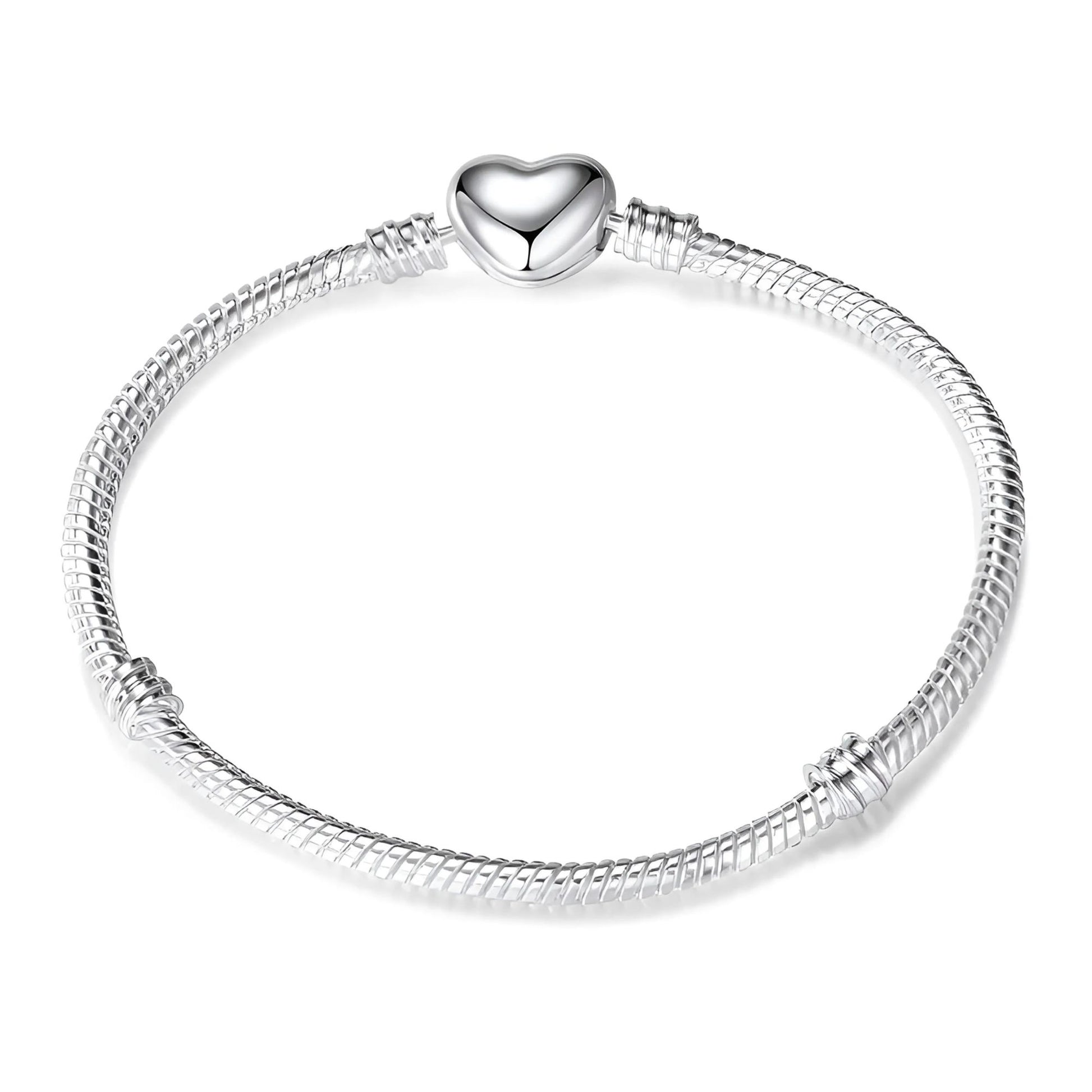 SnakeCharmBraceletWithHeartClaspSilverPlatedFitsStandardEuropeanBeadsGingerLyneCollection-17cm=6.69inch-17cm=6.69inch-Silver_17cm=6.69inch-Silver-1