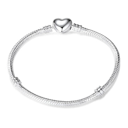 SnakeCharmBraceletWithHeartClaspSilverPlatedFitsStandardEuropeanBeadsGingerLyneCollection-17cm=6.69inch-17cm=6.69inch-Silver_17cm=6.69inch-Silver-1