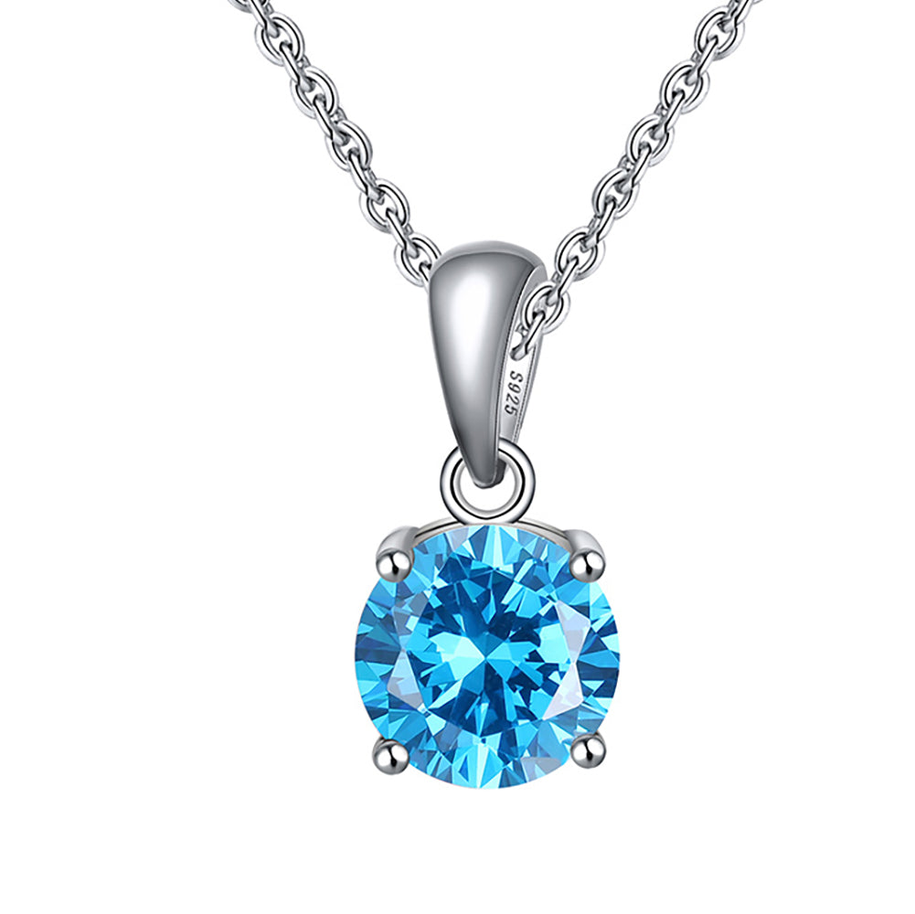 Solitaire Birthstone Necklace for Women Cz Sterling Silver Ginger Lyne Collection - December-Turquoise Blue