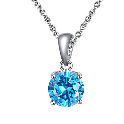 Solitaire Birthstone Necklace for Women Cz Sterling Silver Ginger Lyne Collection - December-Turquoise Blue