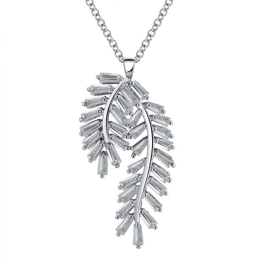 Pendant Necklace Women for Women Fancy Curved Leaf Design Clear Cz Ginger Lyne Collection