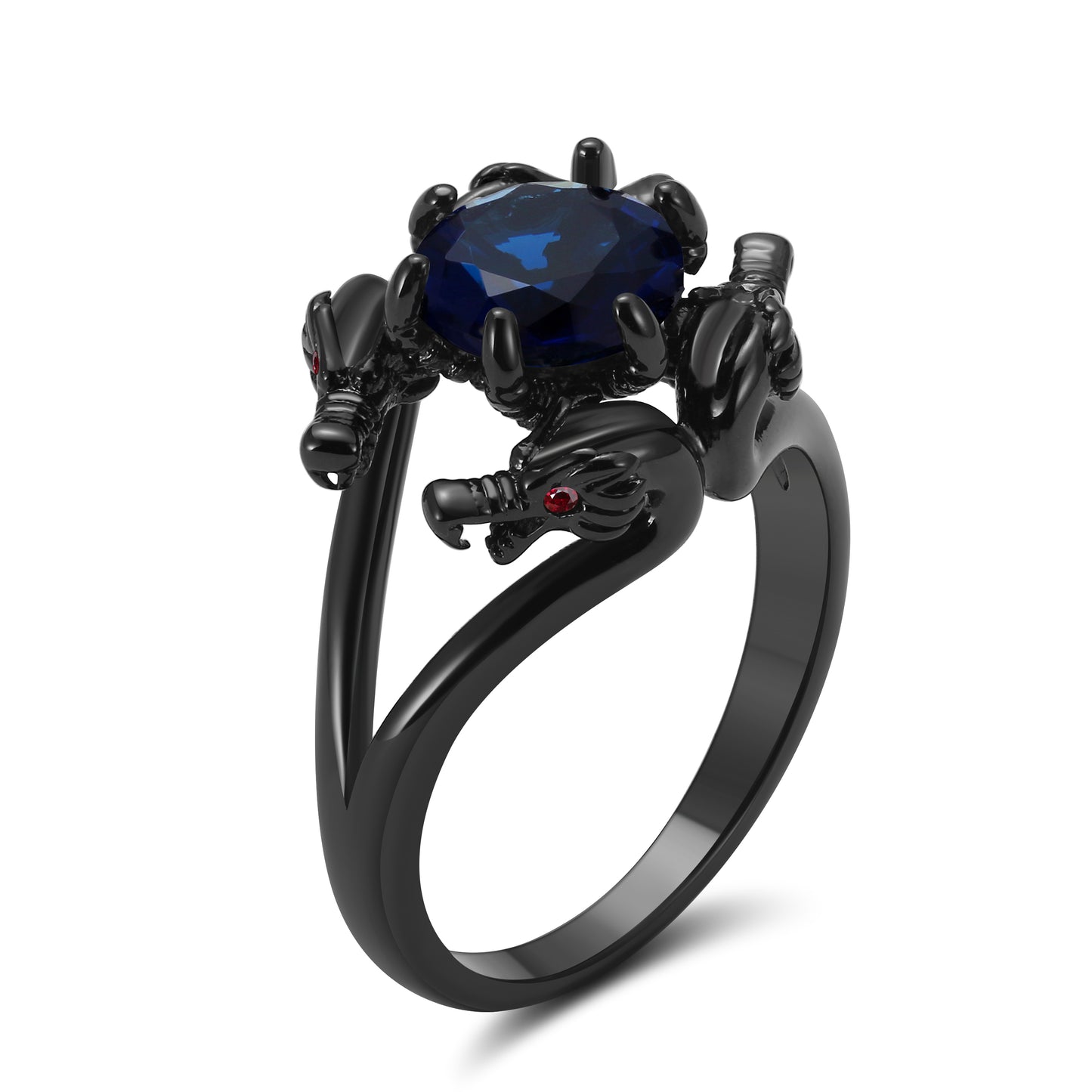 Dragon Ring Gothic Solitaire Cz Black Gothic Engagement Ring Girl Ginger Lyne Collection - Blue,9