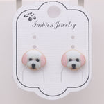 Load image into Gallery viewer, Bichon Frise White Puppy Dog Stud Earrings Enamel Girls Ginger Lyne Collection - White
