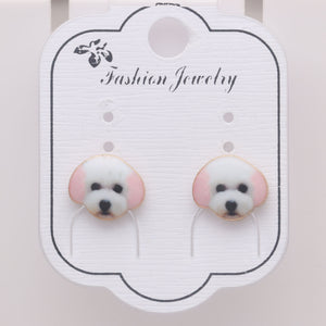 Bichon Frise White Puppy Dog Stud Earrings Enamel Girls Ginger Lyne Collection - White