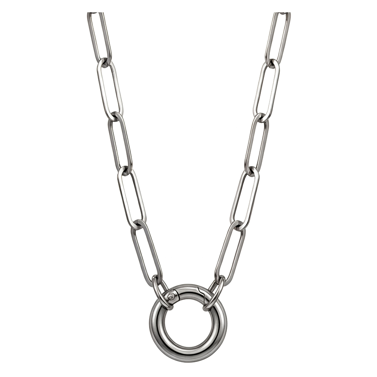 Carabiner Charm Necklace for Women Paperclip Chain Round Carabiner Holder Stainless Steel by Ginger Lyne - 14mm/Silver