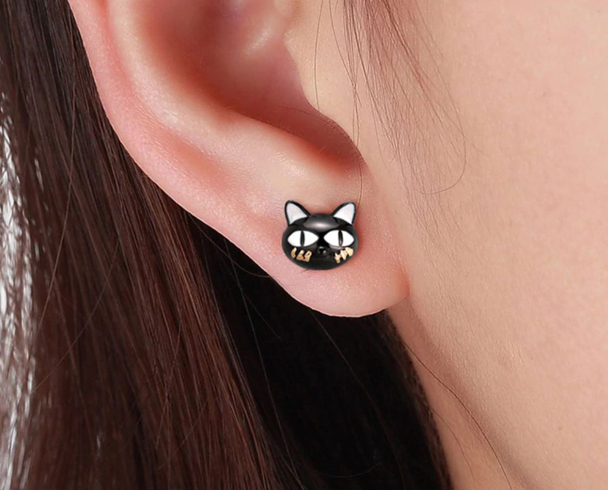 Ginny Black Cat Kitty Stud Earring Sterling Silver Girls Ginger Lyne Collection