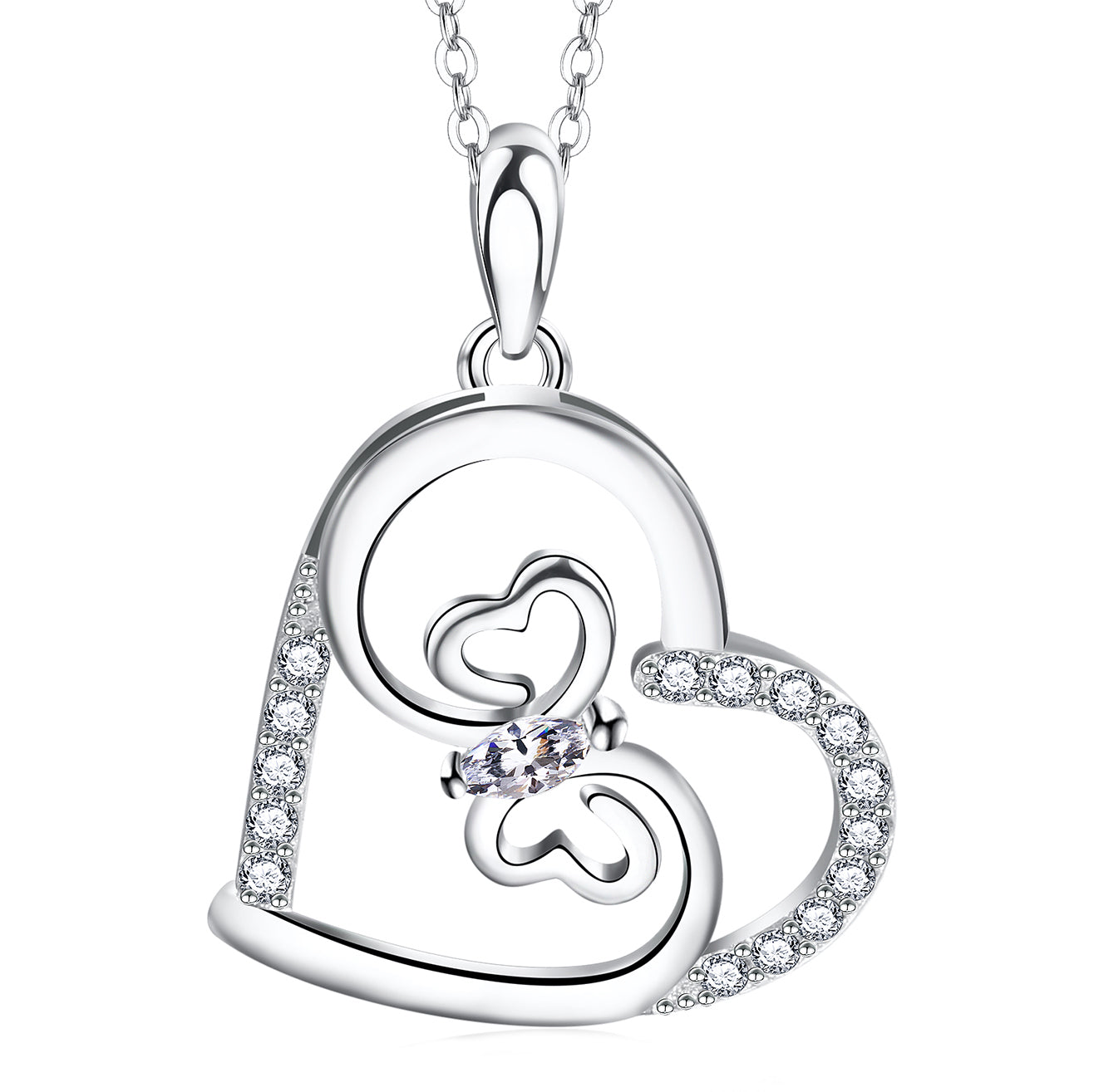 Hearts Sterling Silver Cz Pendant Chain Necklace for Women Ginger Lyne Collection