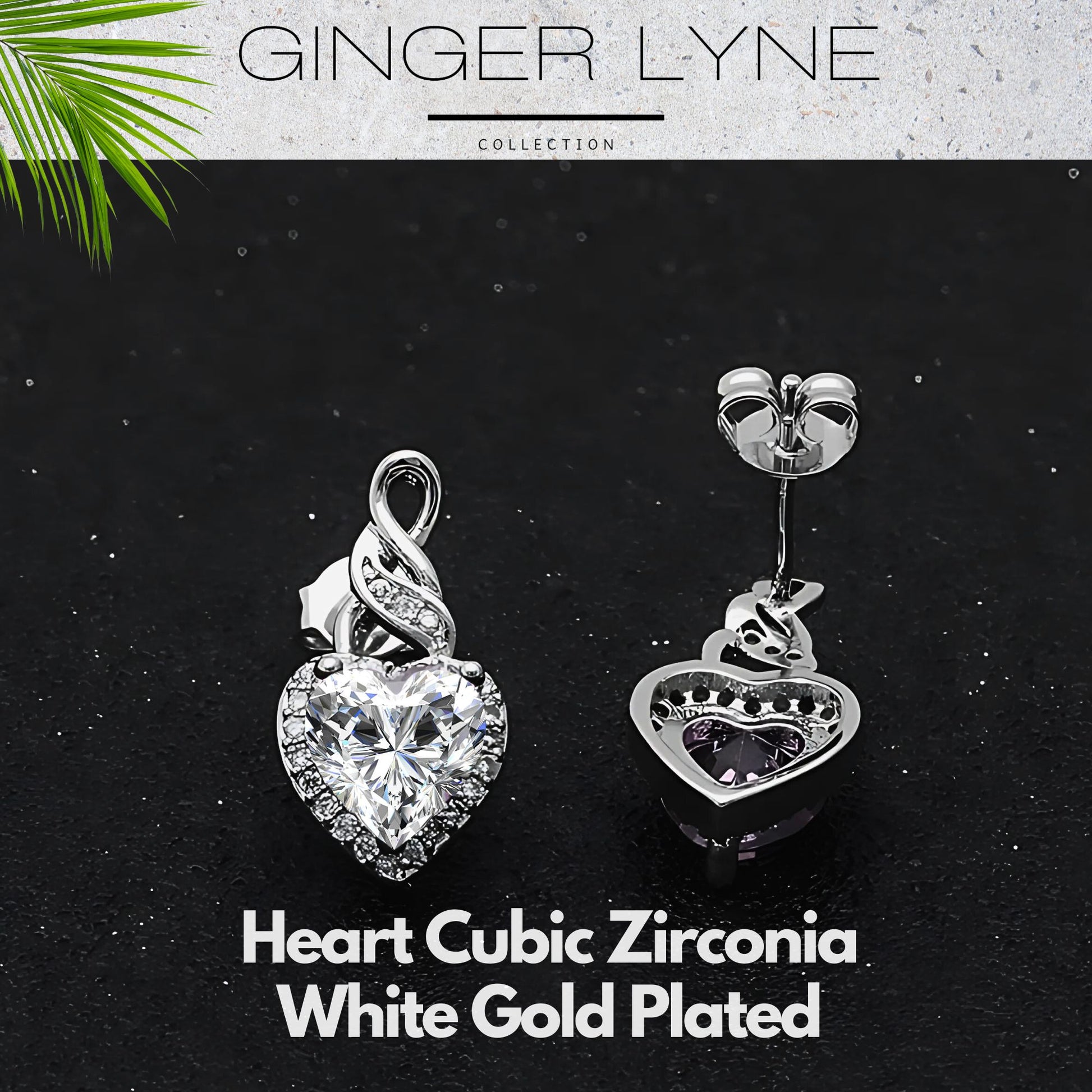 Heart Shape Blue Cz Drop Stud Earrings Womens Ginger Lyne Collection - Clear