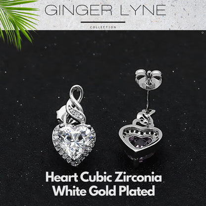 Heart Shape Blue Cz Drop Stud Earrings Womens Ginger Lyne Collection - Clear