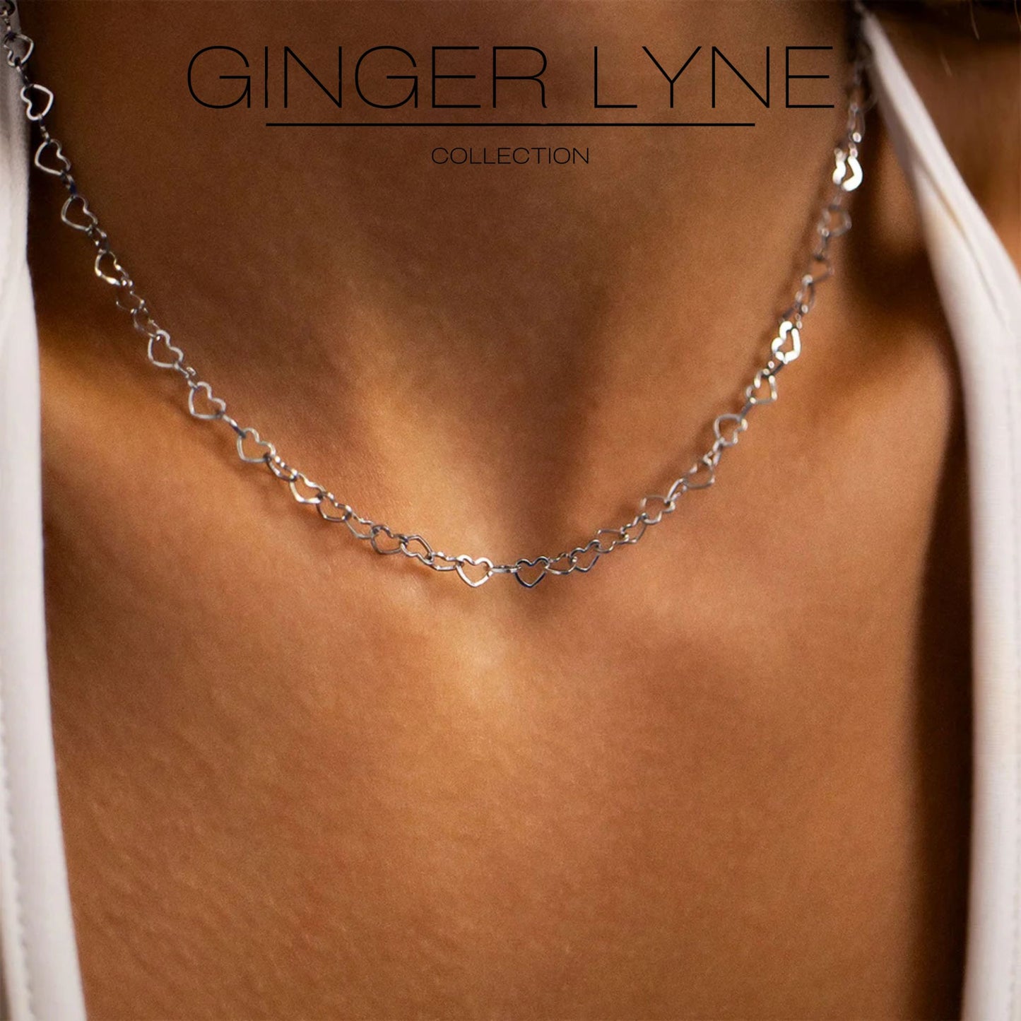 Heart Link Chain Necklace for Women 20 Inch 18K Gold PVD Plated Stainless Steel Ginger Lyne - Silver