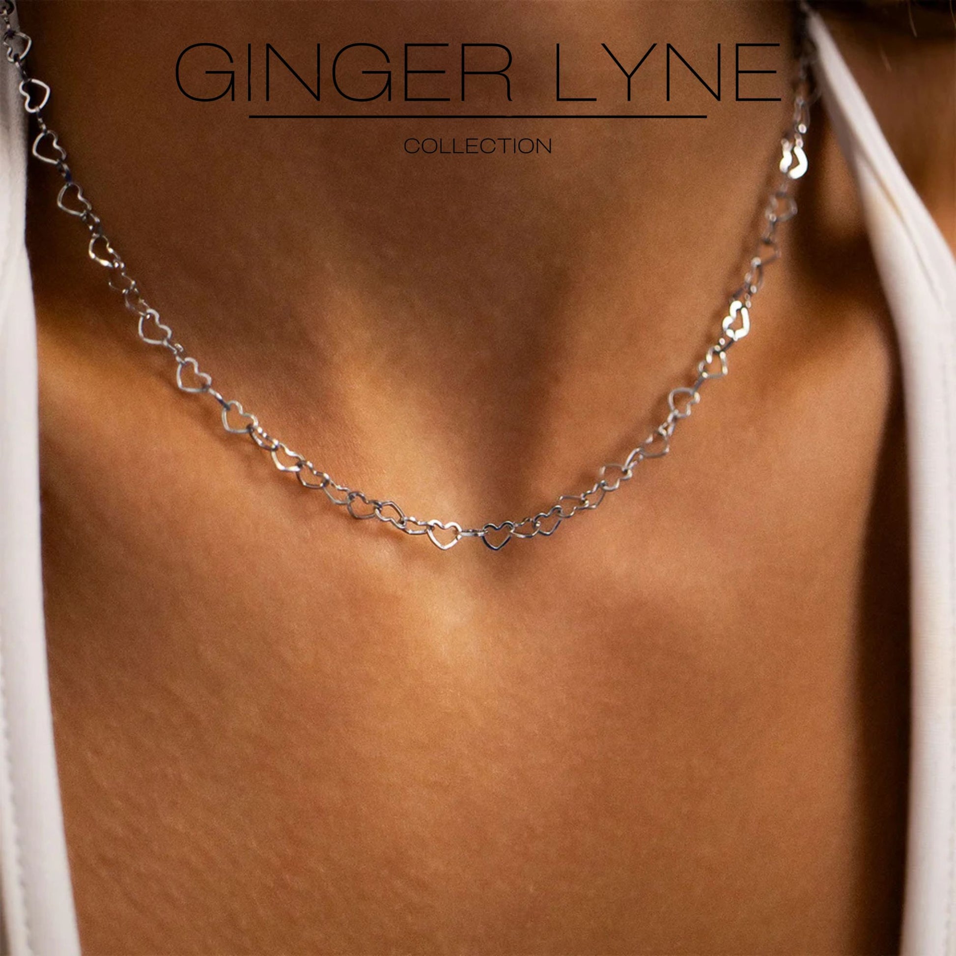 Heart Link Chain Necklace for Women 20 Inch 18K Gold PVD Plated Stainless Steel Ginger Lyne - Silver