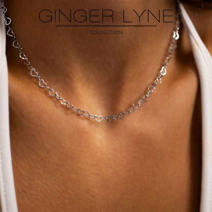 Heart Link Chain Necklace for Women 20 Inch 18K Gold PVD Plated Stainless Steel Ginger Lyne - Silver