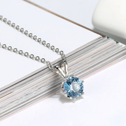 Round Pendant Necklace for Women Blue Cz Sterling Silver Women Ginger Lyne Collection