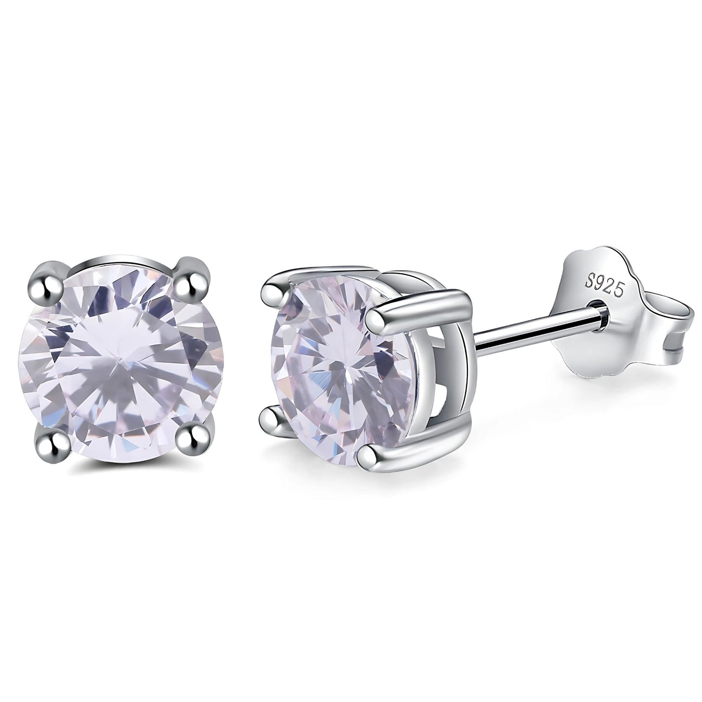 Birthstone Earrings for Women Solitaire Round Cubic Zirconia Sterling Silver Ginger Lyne Collection