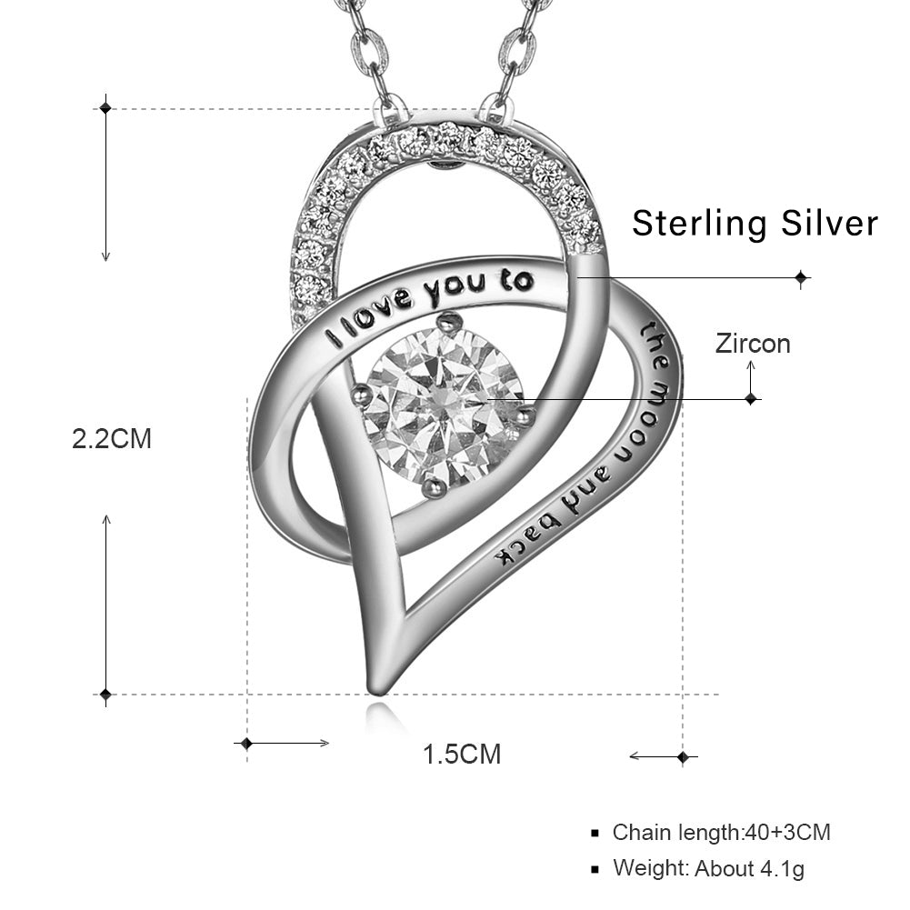 Moon Heart Pendant Necklace for Women Cubic Zirconia Sterling Silver Ginger Lyne Collection - Silver