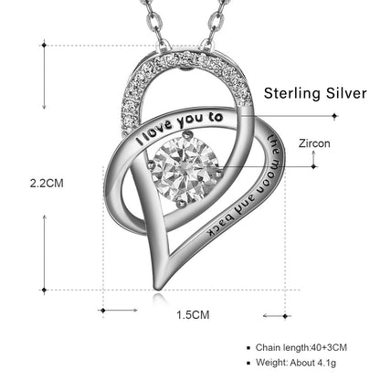 Moon Heart Pendant Necklace for Women Cubic Zirconia Sterling Silver Ginger Lyne Collection - Silver