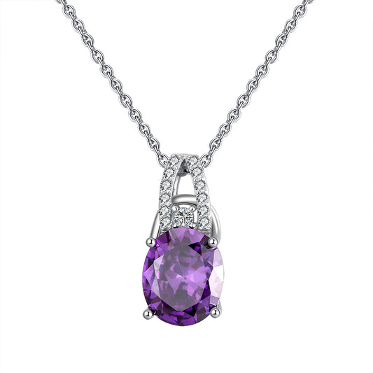 Oval Pendant Necklace for Women Purple Cz Sterling Silver Ginger Lyne Collection