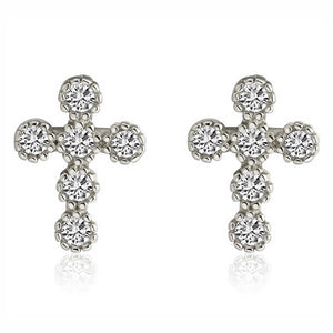 Cross Stud Earrings for Women or Girls Cz Sterling Silver Ginger Lyne Collection - Silver