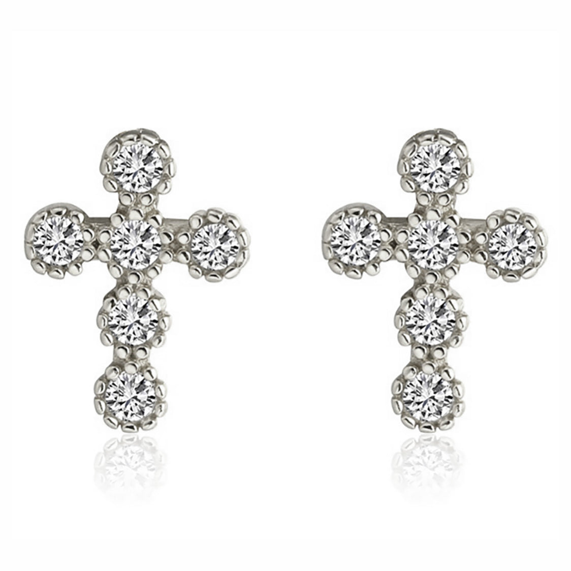 Religious Cross Stud Earrings for Women Cz Sterling Silver Ginger Lyne Collection - Silver