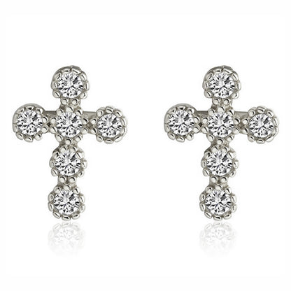 Religious Cross Stud Earrings for Women Cz Sterling Silver Ginger Lyne Collection - Silver