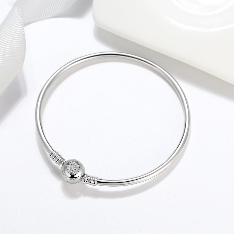 Snake Chain Charm Bracelet Sterling Silver Cz Love Clasp Ginger Lyne Collection - 19cm Solid