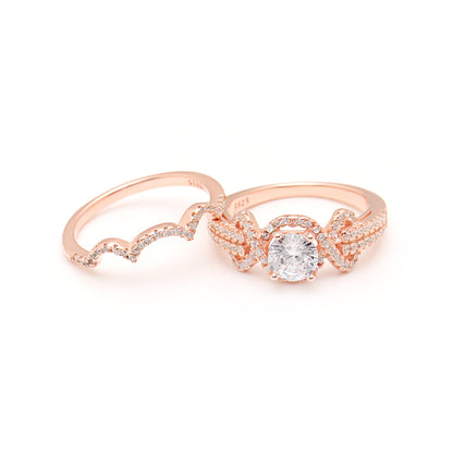 Rose Gold Bridal Ring Set Sterling Silver Engagement Women Ginger Lyne Collection - 10