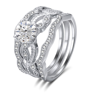 BridalSetEngagementRingTwoWeddingBandSterlingSilverBandsGingerLyneCollection_Silver-1