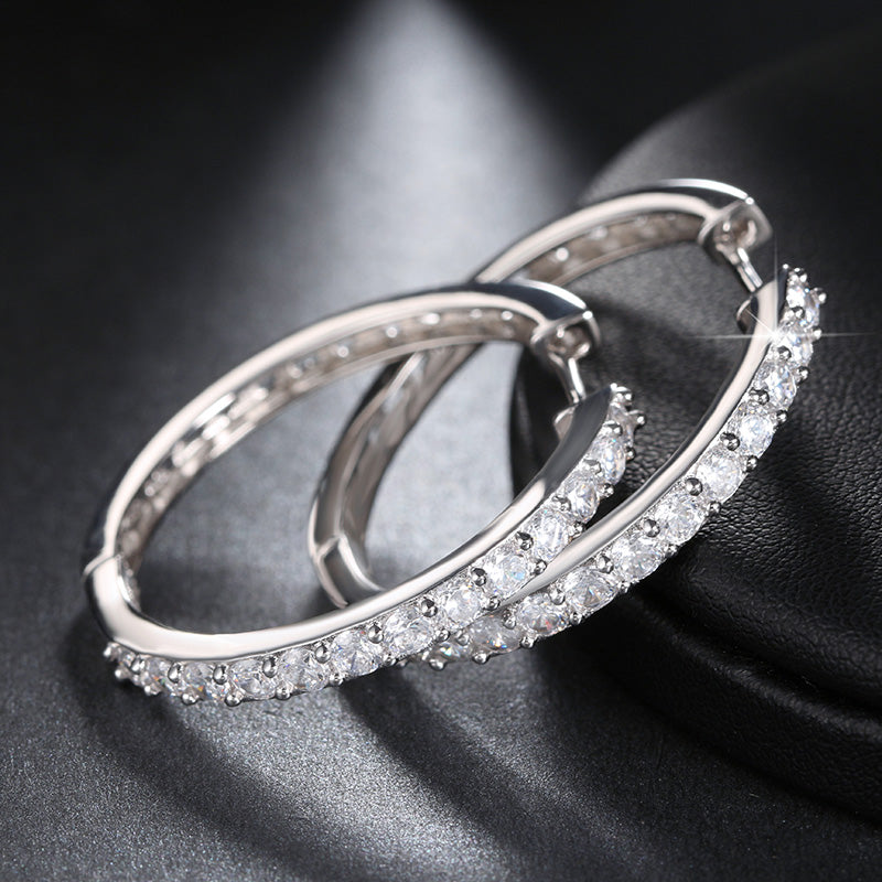 Hoop Earrings for Women Gold Plated Clear Cubic Zirconia Ginger Lyne Collection - Silver