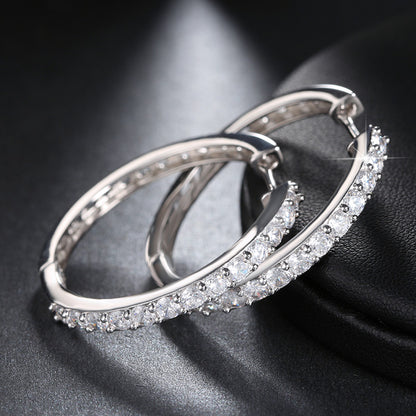 Hoop Earrings for Women Gold Plated Clear Cubic Zirconia Ginger Lyne Collection - Silver