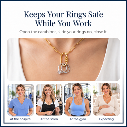 Gold Plated 3 Bead Screw Rectangle Carabiner Charm Holder Necklace Paperclip Chain 18-20 Inch Stainless Steel by Ginger Lyne - Gold-PaperclipChain/Rect 3 Bead CH