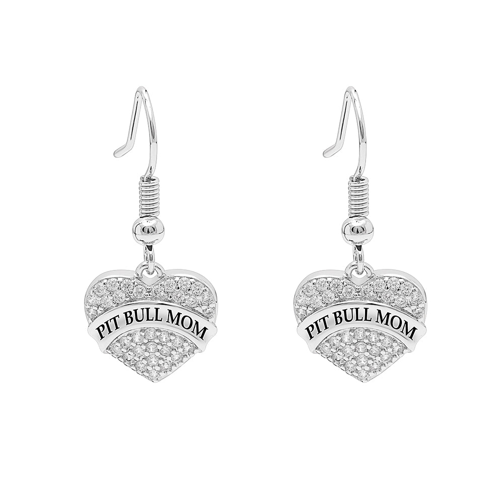 Pit Bull Mom Dog Heart Necklace or Earrings for Women Clear Cubic Zirconia by Ginger Lyne Collection - Earrings