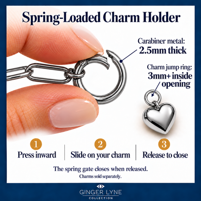 Carabiner Charm Necklace for Women Paperclip Chain Round Carabiner Holder Stainless Steel by Ginger Lyne - 14mm/Silver