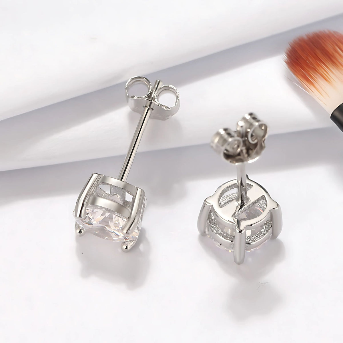 April Birthstone Stud Earrings for Women Clear Cubic Zirconia 6mm Sterling Silver Studs by Ginger Lyne - Clear