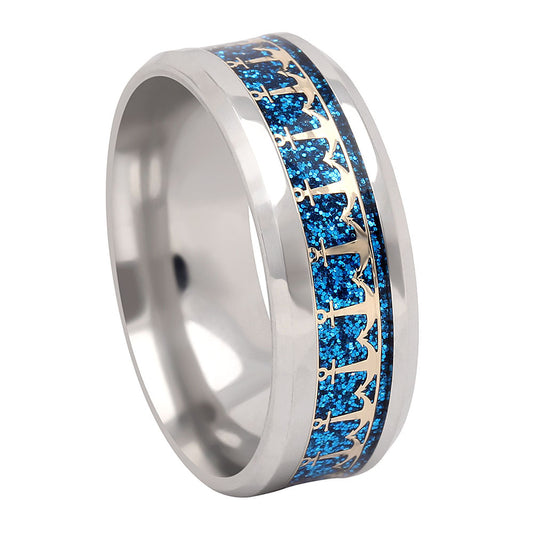 Anchors Wedding Band Ring Women Men Stainless Steel Blue Ginger Lyne Collection - 10.5