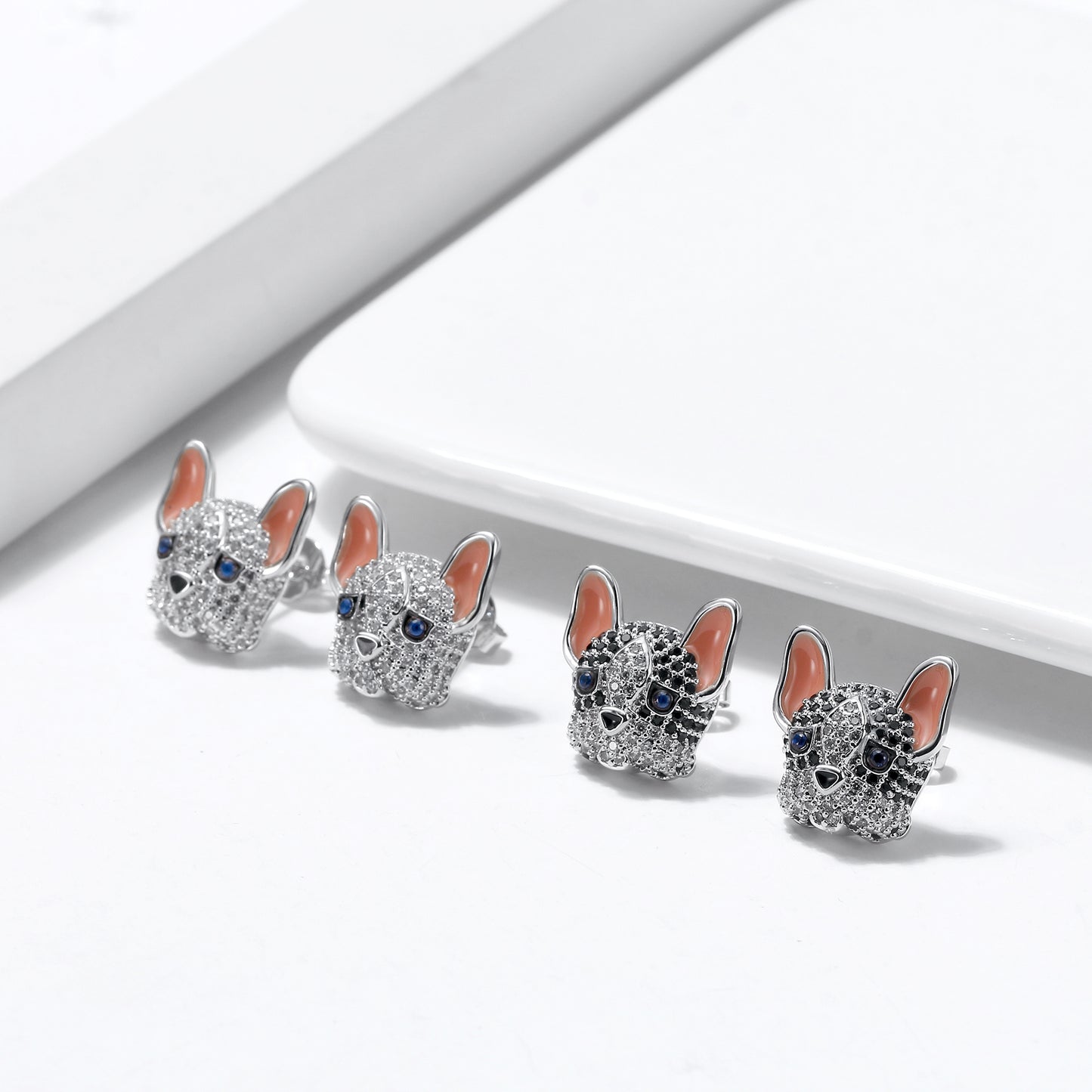 Frenchie Stud Earrings French Bulldog White Dog Cubic Zirconia Girls Ginger Lyne Collection